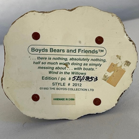 Vintage 2012 Boyds Bears and Friends Edition 5E Pc 1853  “Wind in the Willows” - Picture 3 of 5